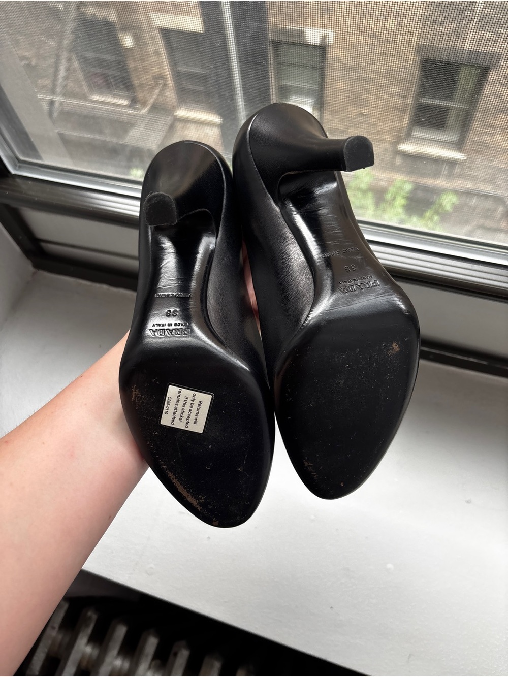 Prada Black Leather Round-Toe Pumps - Picture 4 of 4
